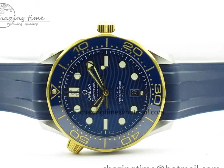 0321 Refined 2018 Seamaster Diver 300M SS YG VSF 1:1 Best Edition YG Bezel Blue Dial on Blue Rubber Strap A 7898